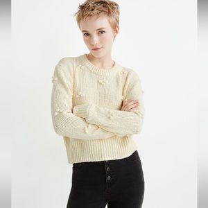 Madewell Dotted Bobble Pullover Sweater cream xs crew neck